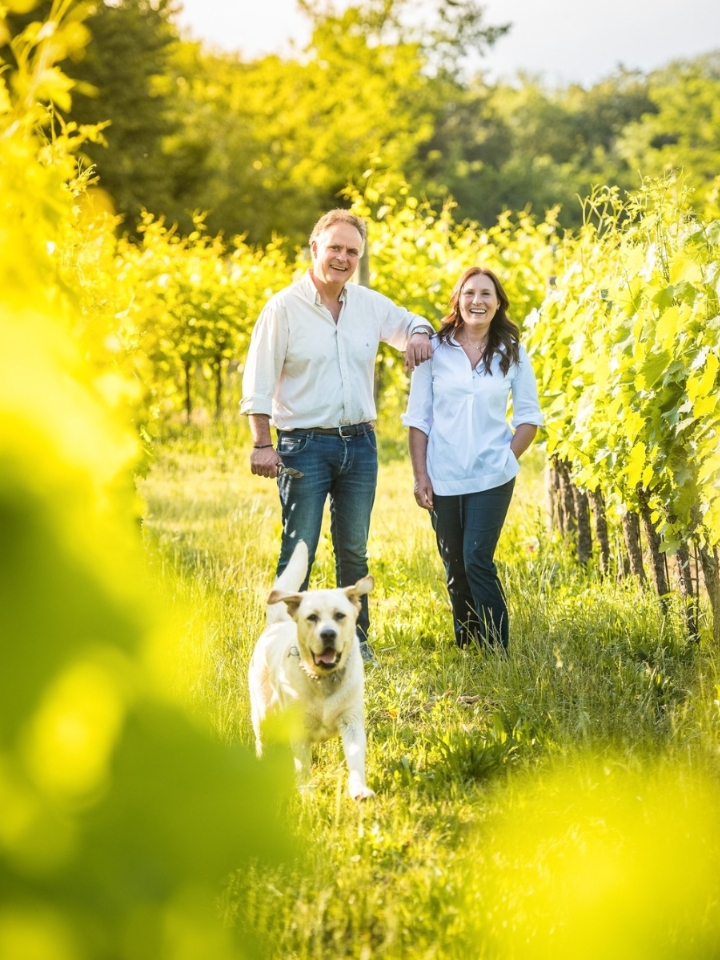 Wine producers with dog